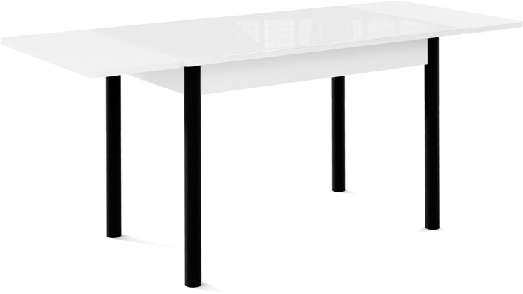 Кухонный стол раздвижной Милан-1 EVO, ноги металлические черные, стекло белое/серый в Санкт-Петербурге - изображение 1
