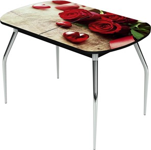 Кухонный раздвижной стол Ривьера исп.1 ноги метал. крашеные №24 Фотопечать (Цветы №33) в Санкт-Петербурге