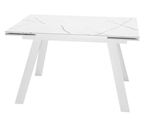Обеденный раздвижной стол SKL 140, керамика белый мрамор/подстолье белое/ножки белые в Санкт-Петербурге - изображение