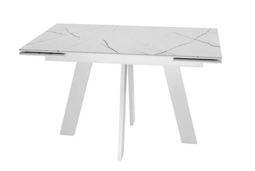 Обеденный раздвижной стол SKM 120, керамика белый мрамор/подстолье белое/ножки белые в Гатчине