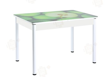 Кухонный стол раздвижной Айсберг-01 СТФ, белый/фотопечать зеленые яблоки/ноги крашеные в Санкт-Петербурге