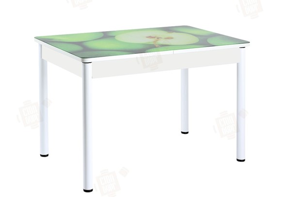 Кухонный стол раздвижной Айсберг-01 СТФ, белый/фотопечать зеленые яблоки/ноги крашеные в Санкт-Петербурге - изображение