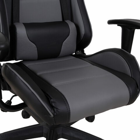 Компьютерное кресло Brabix GT Racer GM-100 (две подушки, экокожа, черное/серое) 531926 в Санкт-Петербурге - изображение 8