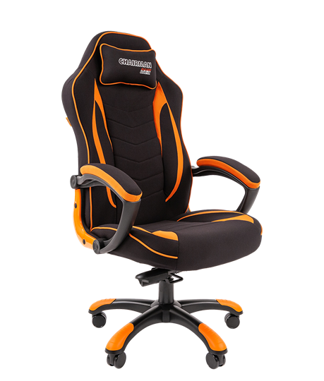 Кресло игровое CHAIRMAN GAME 28 Полиэстер комбинированная ткань оранжевый/черный в Санкт-Петербурге - изображение 1
