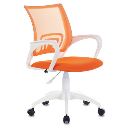 Компьютерное кресло Brabix Fly MG-396W (с подлокотниками, пластик белый, сетка, оранжевое) 532401 в Санкт-Петербурге - изображение