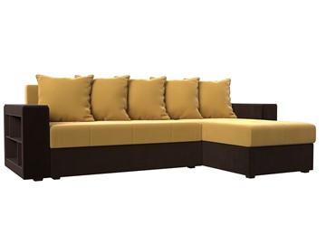 Угловой диван с оттоманкой Дубай Лайт, Желтый/Коричневый (микровельвет) в Санкт-Петербурге