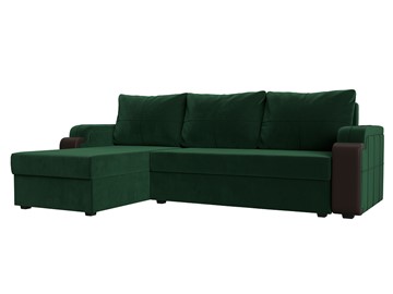 Угловой диван с оттоманкой Николь лайт, Зеленый/Коричневый (велюр/экокожа) в Санкт-Петербурге