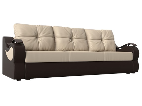 Прямой диван Меркурий еврокнижка, Бежевый/коричневый (экокожа) в Санкт-Петербурге - изображение