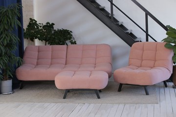 Комплект мебели Абри розовый кресло + диван + пуф опора металл в Санкт-Петербурге