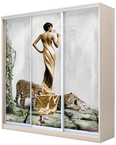 Шкаф 3-х створчатый 2200х1770х620, Девушка с леопардом ХИТ 22-18-777-03 Дуб Млечный в Санкт-Петербурге