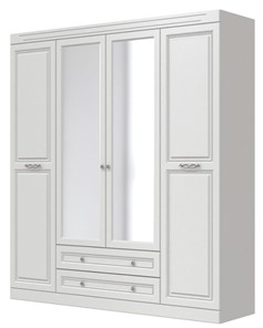 Шкаф четырехдверный в спальню Олимп ШР-4 (Белый) 2 зеркала в Гатчине