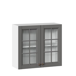 Кухонный шкаф Амели-3 800 со стеклом ЛД 299.360.000.034, Белый/Оникс серый в Санкт-Петербурге