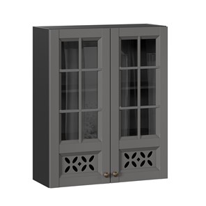 Навесной кухонный шкаф Амели-3 800 высокий со стеклом ЛД 299.460.000.052, Черный/Оникс серый в Санкт-Петербурге