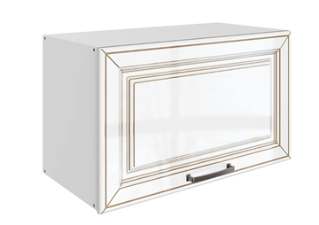Навесной кухонный шкаф Атланта L600 Н360 (1 дв. гл.) эмаль (белый/белый глянец патина золото) в Санкт-Петербурге