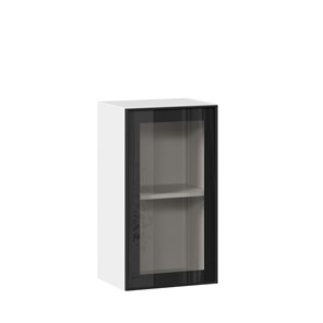 Кухонный шкаф со стеклом 400 Индиго ЛД 298.320.000.102, Белый/Чёрный в Санкт-Петербурге