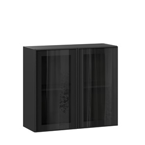 Настенный шкаф со стеклом 800 Индиго ЛД 298.360.000.149, Чёрный/Чёрный в Санкт-Петербурге