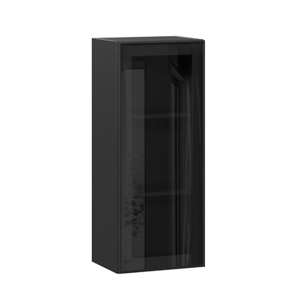 Кухонный шкаф высокий со стеклом 400 Индиго ЛД 298.420.000.068, Чёрный/Чёрный в Санкт-Петербурге - изображение