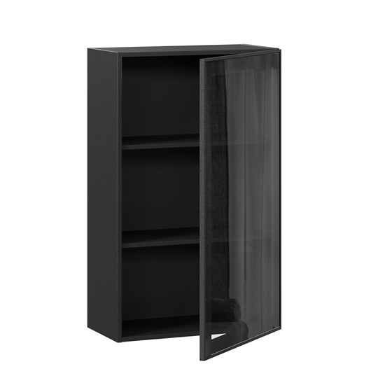 Навесной шкаф высокий со стеклом 600 Индиго ЛД 298.450.000.170, Чёрный/Чёрный в Санкт-Петербурге - изображение 1