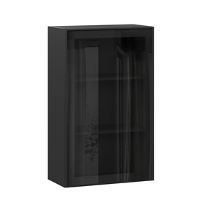 Навесной шкаф высокий со стеклом 600 Индиго ЛД 298.450.000.170, Чёрный/Чёрный в Санкт-Петербурге