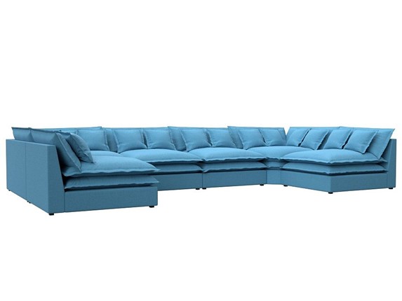 Большой П-образный диван Лига-040, Амур голубой (рогожка) в Санкт-Петербурге - изображение