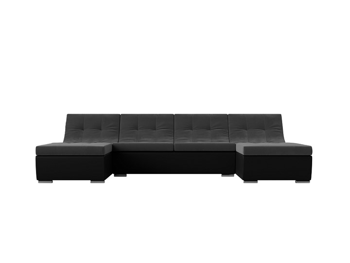 П-образный диван Монреаль, Серый\Черный (Велюр\Экокожа) в Санкт-Петербурге - изображение 1