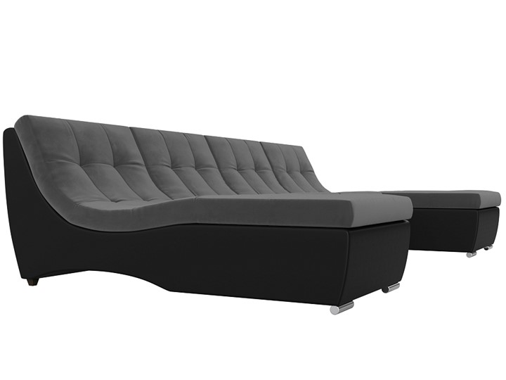 П-образный диван Монреаль, Серый\Черный (Велюр\Экокожа) в Санкт-Петербурге - изображение 2
