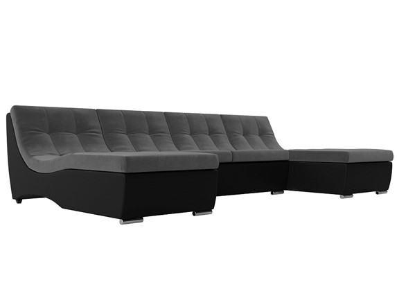 П-образный диван Монреаль, Серый\Черный (Велюр\Экокожа) в Санкт-Петербурге - изображение