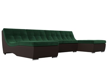 Большой П-образный диван Монреаль, Зеленый\Коричневый (Велюр\Экокожа) в Санкт-Петербурге - предосмотр