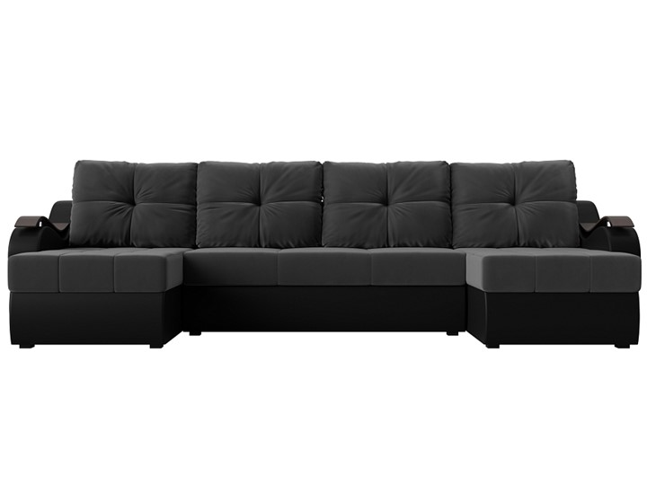 П-образный диван Меркурий П, Серый\Черный (Велюр\Экокожа) в Санкт-Петербурге - изображение 2