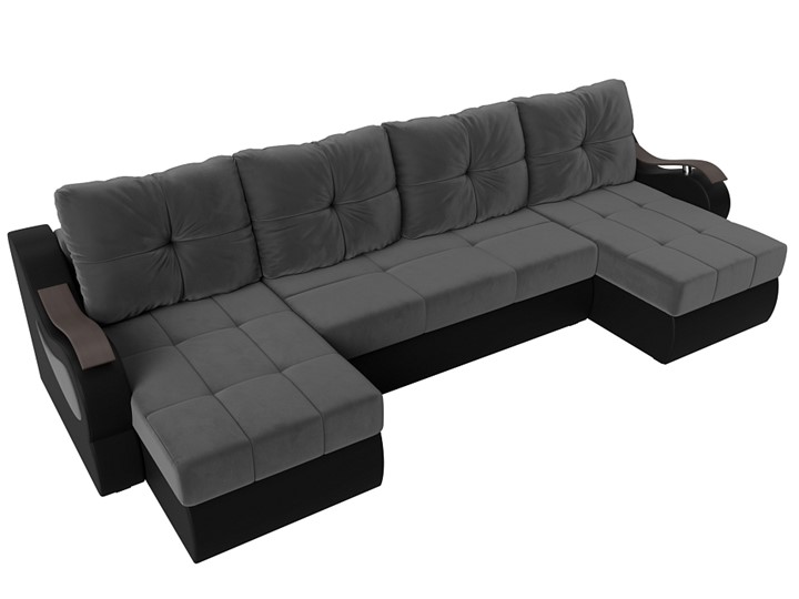 П-образный диван Меркурий П, Серый\Черный (Велюр\Экокожа) в Санкт-Петербурге - изображение 5