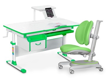 Комплект растущая парта + стул Mealux EVO Evo-40 Z (арт. Evo-40 Z + Y-115 KZ) / (стол+полка+кресло+чехол), белый, зеленый в Санкт-Петербурге